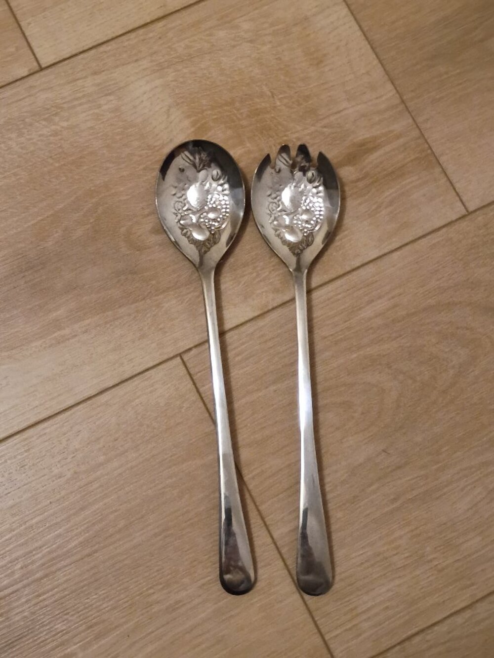 Vintage Silver Plate Salad Servers, English Silverware Salad Fork and Spoon